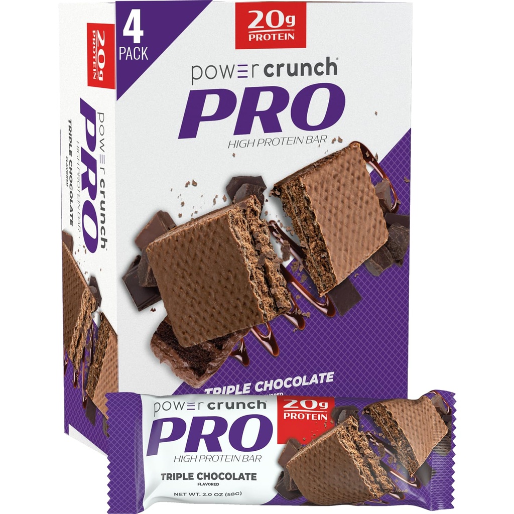 Moč Crunch PRO Protein Wafer Bars, Visoke beljakovinske prigrizke z okusom, Trojna čokolada, 2.0 Ounce (4 Count)