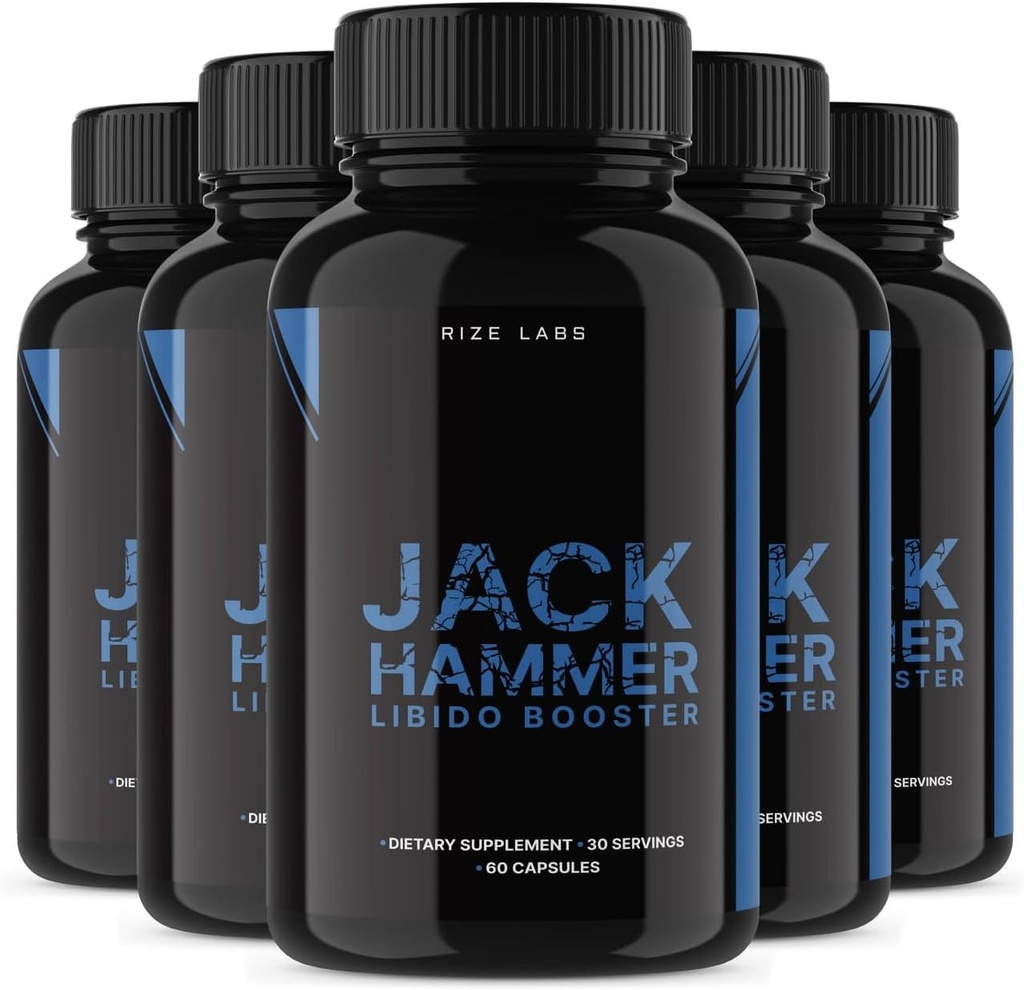 Rize laboratoriji (5 Pack) Jack Hammer Libido Booster za moške, Jack Hammer Libido Booster dodatek, Jack Hammer Libido Booster Močan vse naravne formule za izboljšanje zmogljivosti, Mnenja (300 Kapsule)
