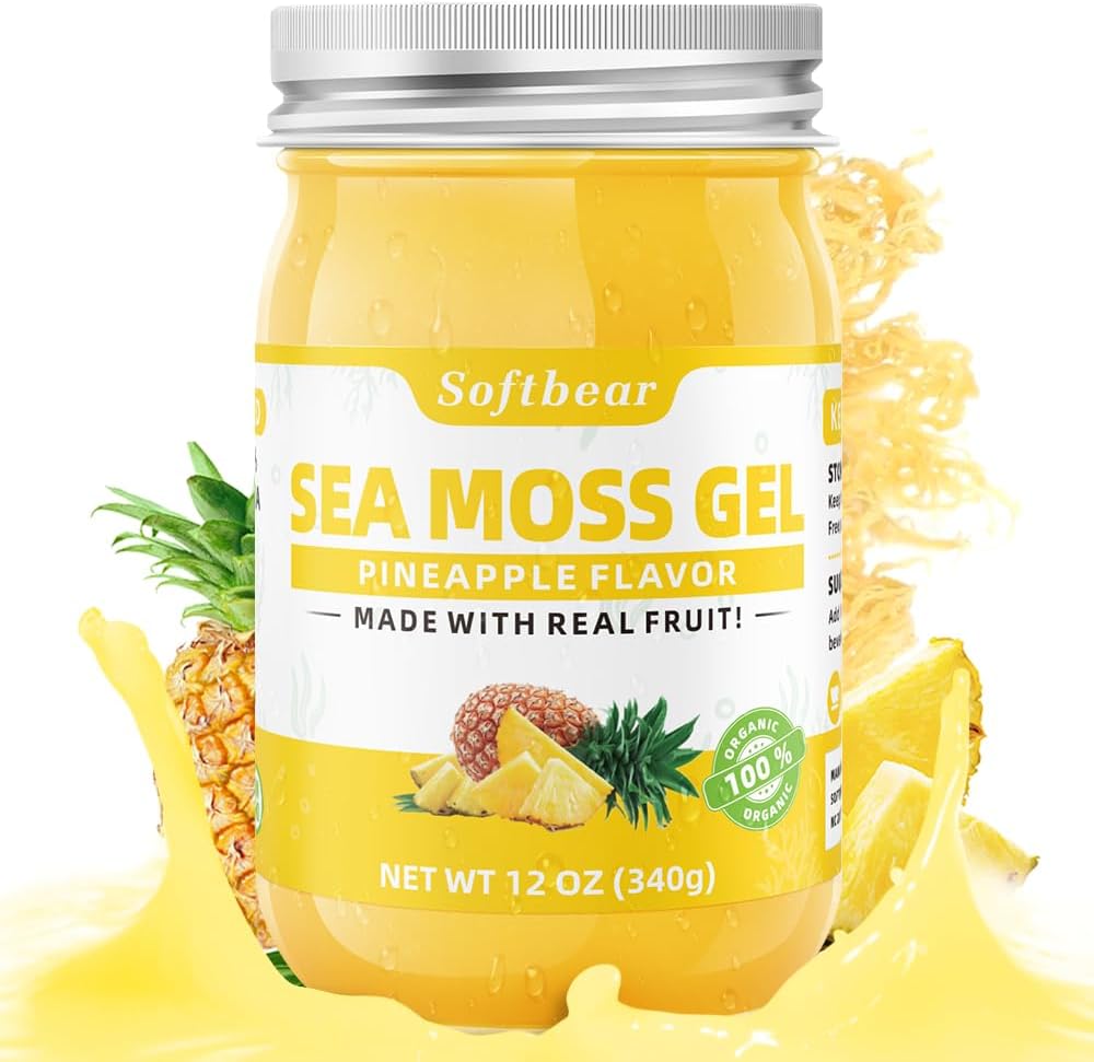 mehkužec Sea Moss Gel Ananapple arome 12 OZ - Wildcrafted Irish Sea Moss Gel Organic Raw 92 Minerali in vitamini Non-GMO Gluten-free Vegan dodatki Imunska ščitnica Prebavna podpora