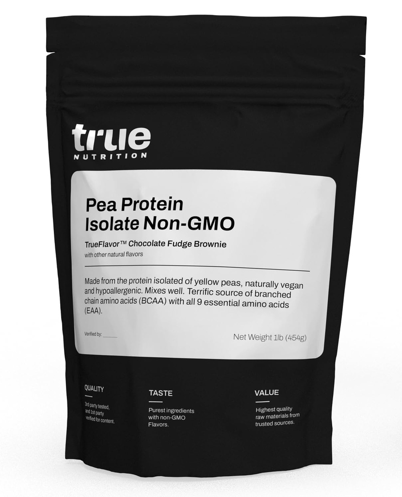 Prava prehrana Pea Protein Powder Isolate - 25g Ne-GMO Vegan Protein Powder per Serving - Low Carb, Low Fat, High Leucin - Gluten Free, Dairy Free, Soy Free - Chocolate Fudge Brownie - 1LB