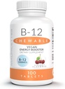Mauricettes Natural Vitamin B-12 Metilcobalamin 1000mcg - 100 Žvečljive češnje tablete - Podjezično B 12 Dopolnilo za energetsko podporo - želatina brez