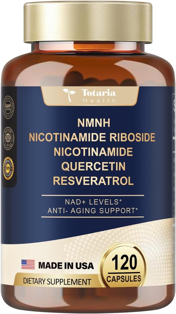 Totaria (1 pakiranje) NMNH (Dihidronikotinamid mononukleotid) Dodatek w/Niacinamid (vitamin B3), Trans-resveratrol, za preprečevanje staranja, energija, fokus