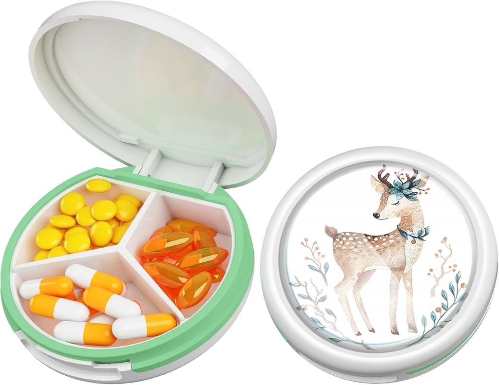 Serfeymi majhne tablete Box - 3 Kompartmenti Prenosne tablete Box za Purse Pocket, Compact Mini potovalne tablete Primer - Primeren za medicino, Vitamin, ribje olje, dodatki - bela (Jelen)
