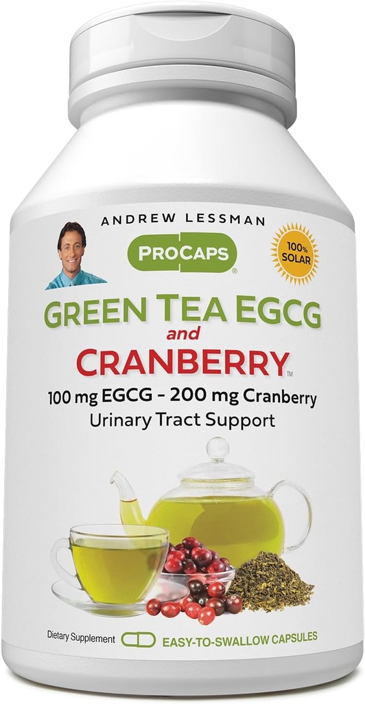 ANDREW LESSMAN Green Tea EGCG & Cranberry 60 Kapsule - standardizirana za katehine in polifenole. Pomaga zaščititi tkiva, organe in sisteme po vsem telesu. Močna podpora proti oksidantom