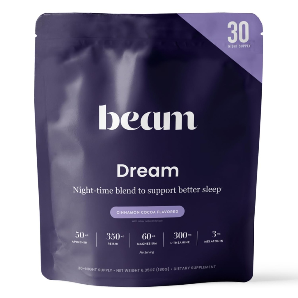 Beam Dream Sleep Powder, L-Theanine, Apigenin, Reishi in Magnezij, tretja stranka Tested Natural Sleep Aid & Sleep Supplement for Deep Sleep, Relaxation and Recovery, Natural Sleep Support, 30 Servings