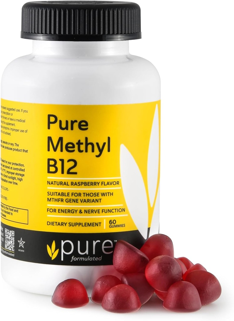 Metil B12 Vitamin Gumies - Vegan Vitamin B12 Metilcobalamin Gumies za odrasle in otroke - Žvečljiva B-12 gumi za energijo in živec funkcijo – Gluten-free, Dairy-free, Kosher-60 Gumies 1500 mcg