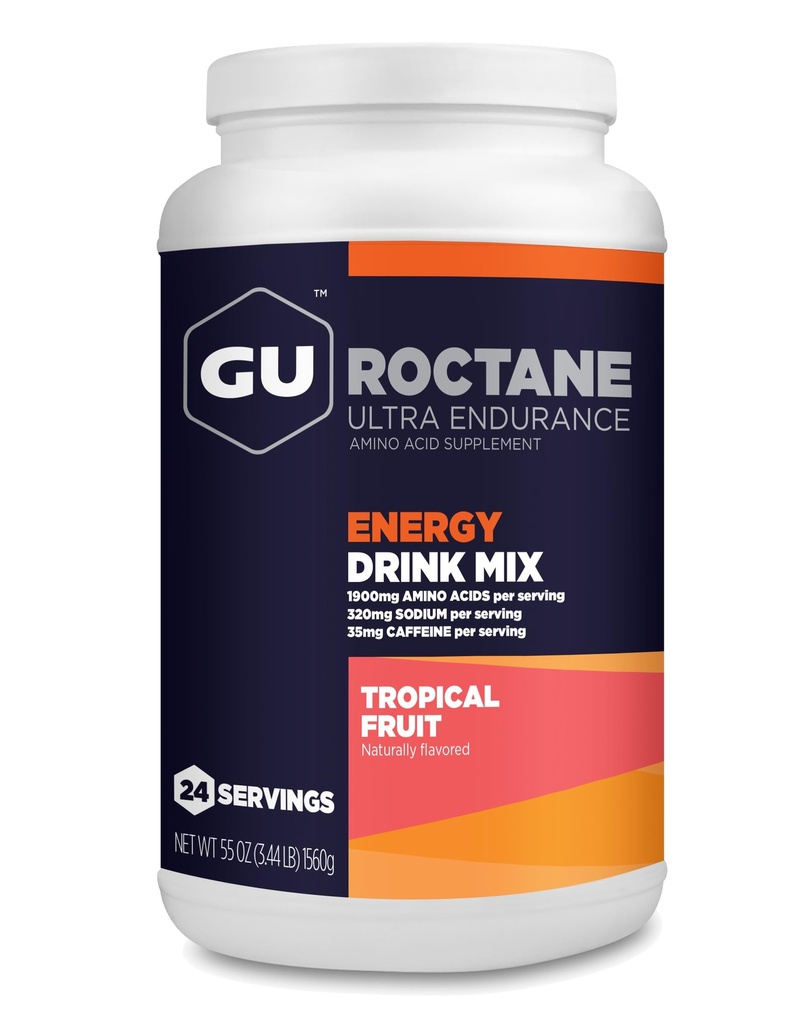 GU Energy Roctane Ultra Endurance Energy Drink Mix, Vegan, Gluten-free, Kosher, 35mg kofeina, in Mlečni-free n-the-Go Energija za vse vadbe, 3,44-pound jar, tropsko sadje