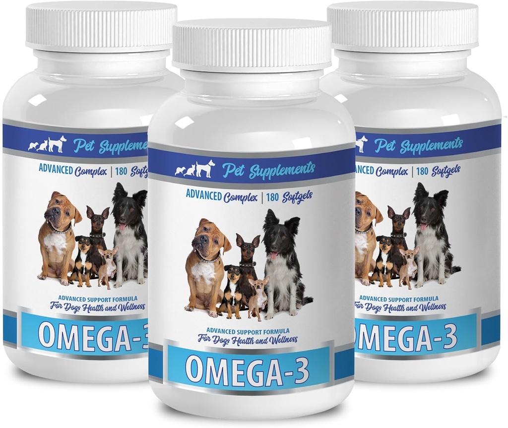 PET DOPOLNILA & HRANILO LLC Koža in plašč Mokra hrana - Dog Omega 3 Essential Maščobne ACIDS - Napredna Formula - Lasje in plašč Zdravje - Naravni - Dog Anti vnetne - 3 steklenice (540 Softgels)