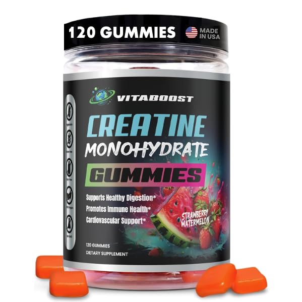 Kreatin Gumies 5g- Naravni Kreatin Monohidrat za moške in ženske- Okusne jagodne lubenice aroma- Boost moč, energetika in mišična rast- Veganski pred vadbo Gumies- Izdelano v ZDA