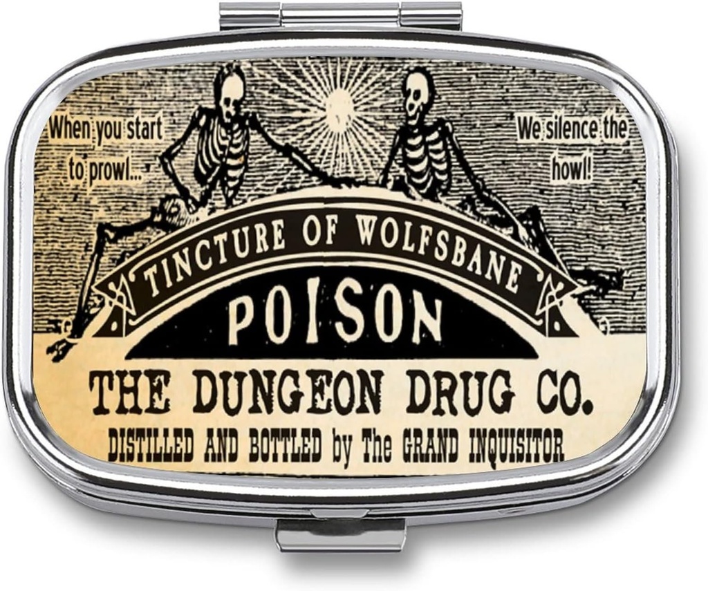 Metal 2 Compartment Pill Organizator Potovanja prijazno Portable Compact Box Cute Case to Hold Vitamins/Tylenol/Ribje olje/Dodatki/Meds/Tablet for Purse/Pocket (Poison Skull), 1,97x0,79x0,39'