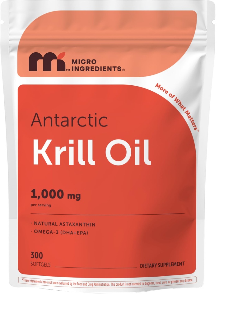 Mikro Sestavine Antarktika Krill Oil Supplement, 1000mg na serviranje, 300 Soft-Gels, bogata z Omega-3s EPA, DHA & Natural Astaksantin, podpira imunski sistem in zdravje možganov, enostaven za požiranje
