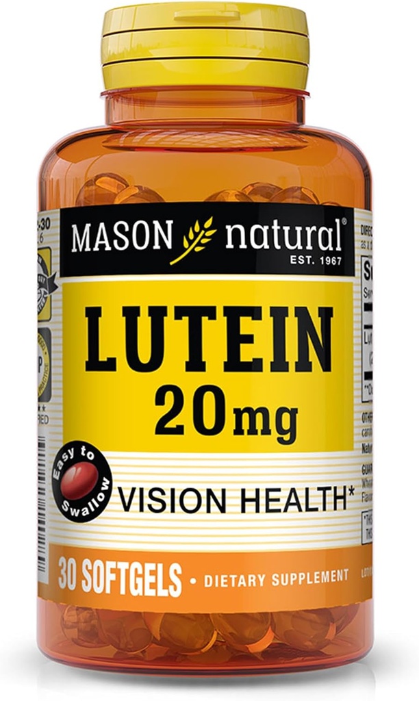 MASON NARAVNI lutein 20 mg z vitaminom E - zdrav vid in delovanje oči, podpira zdravje oči, 30 Mehkužci