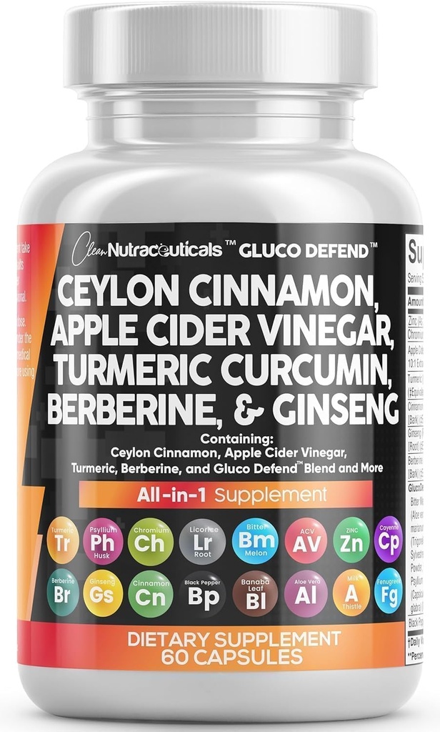Čisti Nutraceuticals Ceylon Cinamon Kapsule + Berberine Kurkuma Apple Cider Viner Ginseng Bitter Melon Gymnema mleko Thistle Fenugreek dopolnilne tablete v prahu za moške in ženske