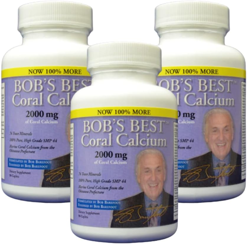 Bobov najboljši koralni kalcij 2000mg, 3 pakiranja 90 Kaplet NOVA IZBOLJŠANA FORMULACIJA! by Bob's Best
