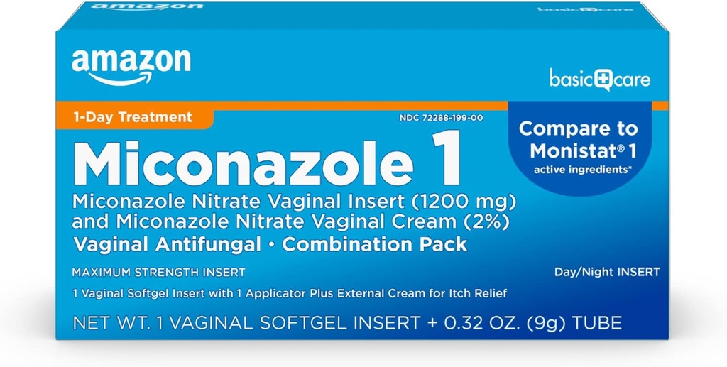 Osnovna nega Mikonazol Nitratna vaginalna vstavka 1200 mg in Mikonazol Nitratna krema 2 Kombinirana vaginalna okužba, bela, 0, 32 Ounce (Pack of ), 1 število
