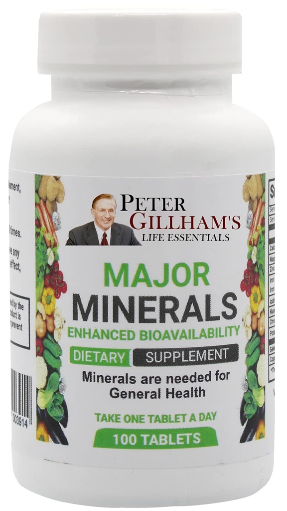 Major Minerals 100 tablet, brez oksida! Enostaven za Digest Multimineral, uravnotežen za moške in ženske kosti in imunski sistem podporo z železom in kalijem, ki jih življenje Essentials Petra Gillhama
