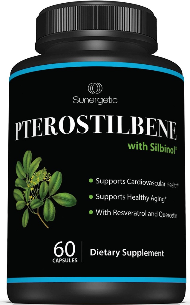 Premium Pterostilbene dodatek – Pterostilben z Resveratrol & Quercetin – Podpira zdravo staranje – Naravni vir Pterostilbene 100mg na Serving – 60 kapsul