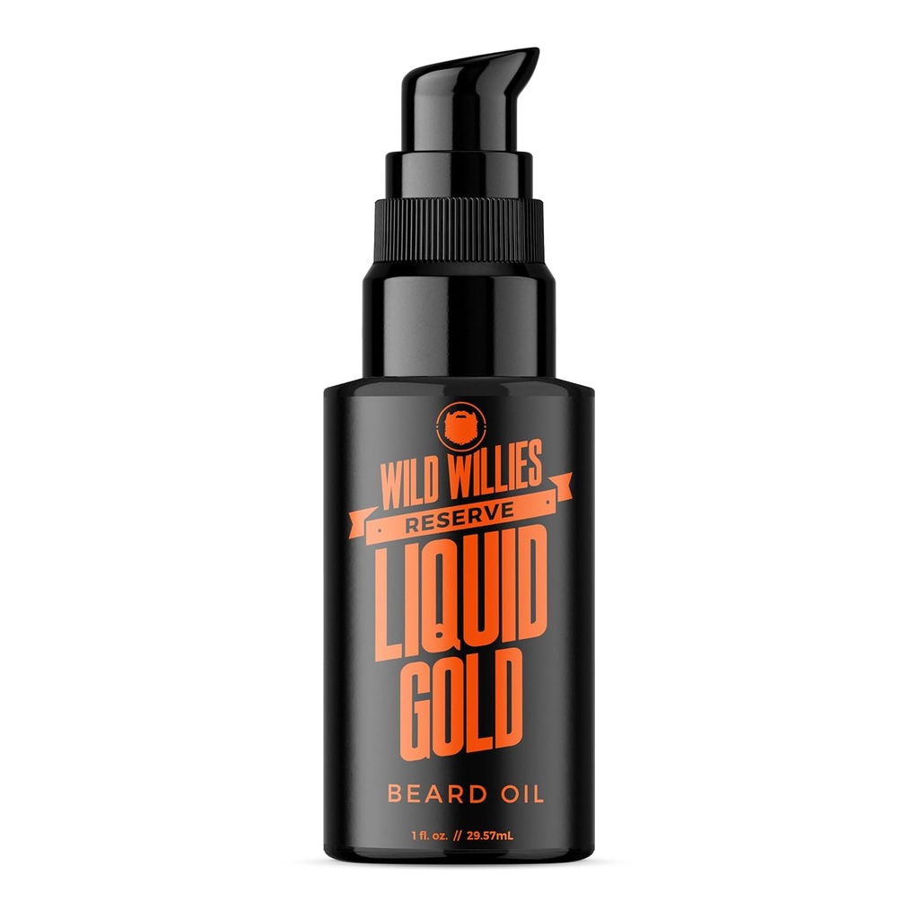 Divji Willies Liquid Gold Beard Oil za moške - Brada Mehčalec Infunded z eterična olja Hranila & Hidrati Obraz - Bradavičasto rastno olje za zdravo Mustache & Dnevno Grooming rutina, 1 fl oz