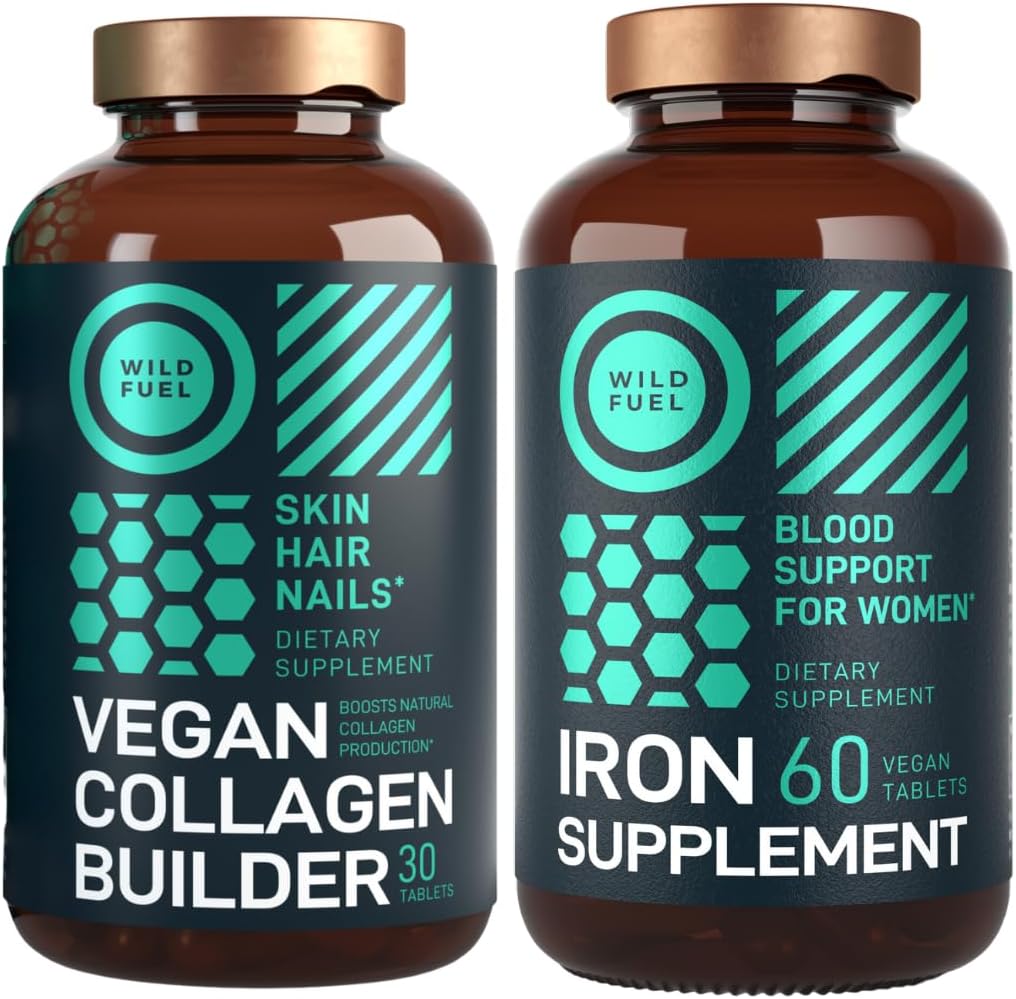 WILD FUEL Vegan Collagen gradbeniki tablete in železa dodatek za ženske s folno kislino ženski paket