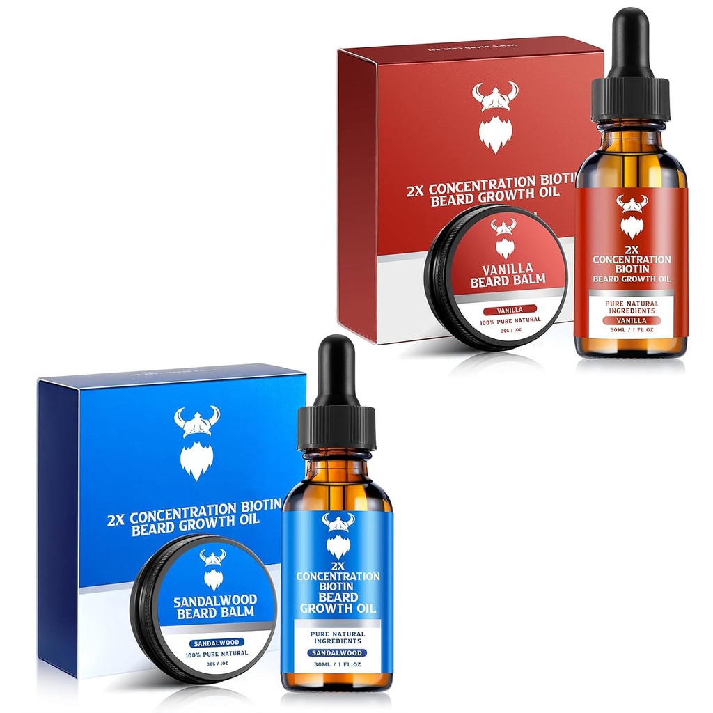 Sandalwood Beard Rastno olje z 2X Koncentracija Biotin za moške in Vanilla Beard Rastno olje z 2X Koncentracija Biotin za moške,Naravne sestavine & Debeline Rast las