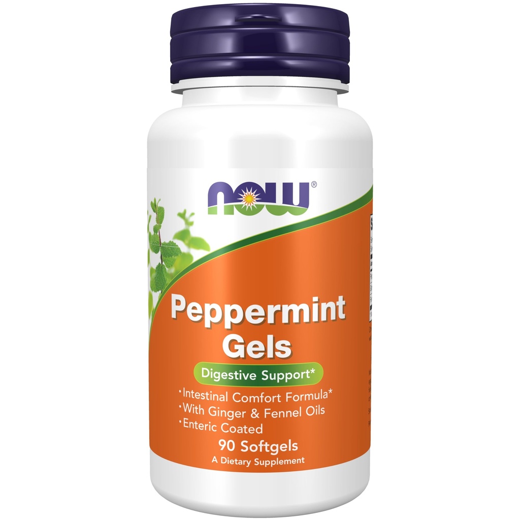NOW Foods Supplements, Peppermint Gels z Ginger & Fennel Oils, Enteric Coated, Prebavna podpora*, 90 Softgels