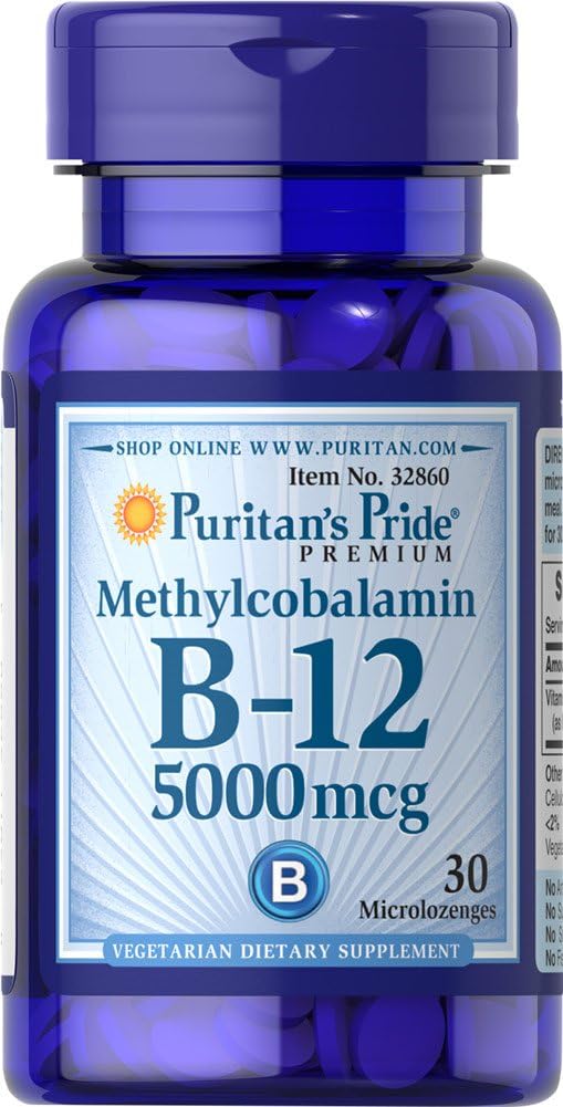 Puritanci Pride Metilkobalamin Vitamin B-12 5000 Mcg-30 Mikrolozenges, 30 Število