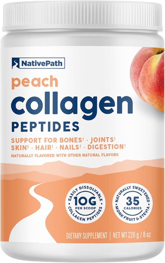 NativePath Kolagen Peptides - hidrolizirani kolagen tipa 1 in 3. Keto & Paleo Grass-Fed Protein Prašek za lase, kožo, nohte, kosti, sklepe, prebavo in več - brez glutena ali mleka (Peach, 226g)