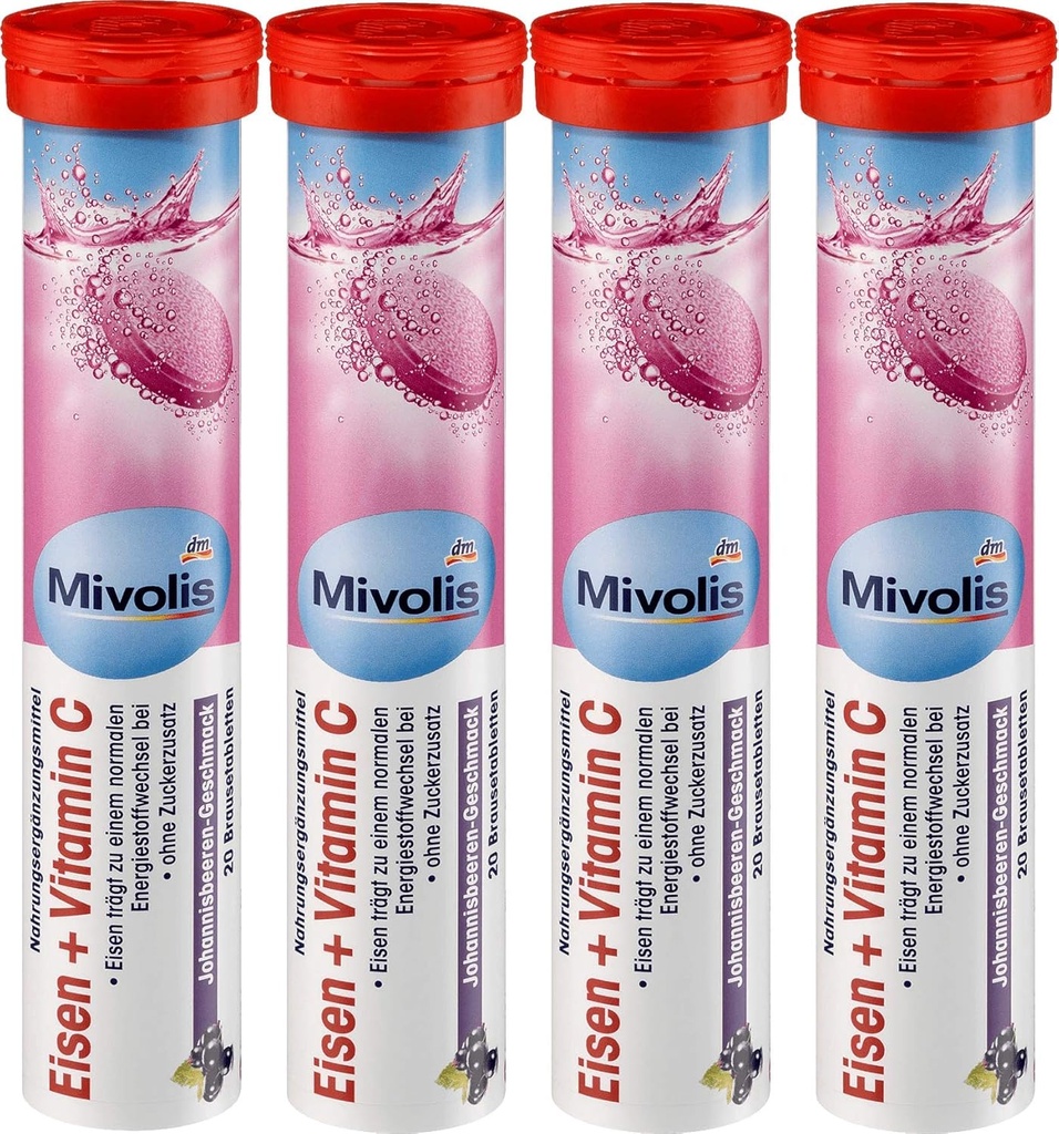Mivolis železo + vitamin C šumeče tablete - prehranska dopolnila 4 pakiranja x 20 kosov