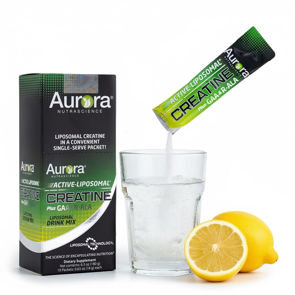 Aurora Nutrascience liposomski kreatin + GAA & R-ALA limonin limetin v prahu mešanica, povečana energija, podpira vadbene zmogljivosti in rast mišic za Wowen in moške, 10 paketov