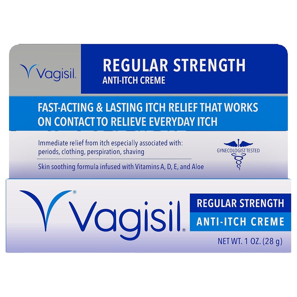 Vagisil Redna moč Anti-Itch Feminine Cream za ženske, Ginecolog Tested, Hypoallergen, Hitro delujoč in dolgotrajen Srbečica Relief, Vaginal Moisturizer Soothes in Cools, 1 oz (Pack of 1)