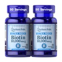 Puritan's Pride Premium Ultra Mega Biotin 10.000mcg, prehranska dopolnila za zdrave lase, kožo, nohte, in energijska presnovna podpora, 100 Day Supply, 50 Hitro sproščanje Softgels, 2 Pack
