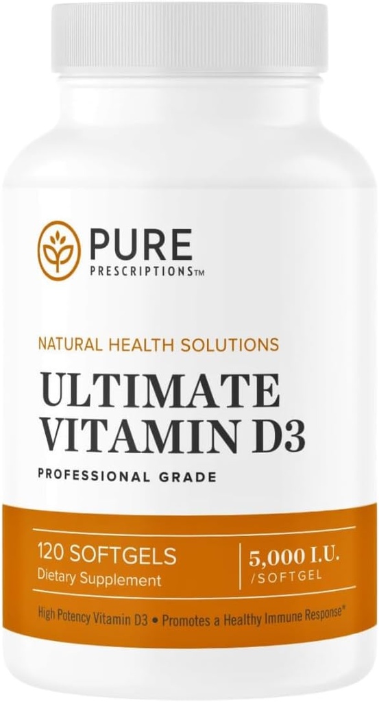 Čisti recepti Ultimate Vitamin D3-5.000 i.e. - Visoka absorpcija Vitamin D dodatek za spodbujanje zdrave kosti z imunskim sistemom in kardiovaskularno podporo - 120 Softgels - ZDA Made