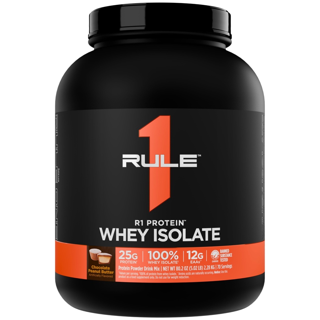 Rule 1 Proteins R1 Protein Whey Isolate, Chocolate Peanut Butter, 70 Serv | 25g of Protein from Whey Isolates and Hydrolysate isolates for Workout Recovery and anytime use