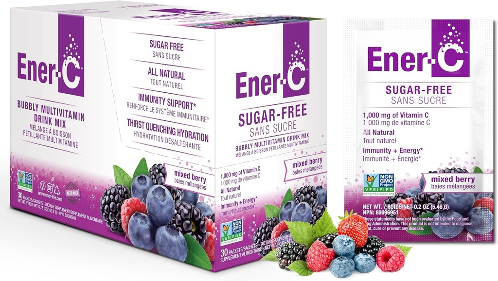 Energija brez sladkorja Energija MeÅ¡ane Berry Multivitaminski Drink Mix Vitamin C 1000mg & Elektroliti - naravna Imuniteta Podpora s pravim sadnim sokom Powders Non-GMO Vegan & Gluten Free - 30 Count