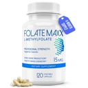 FolateMaxx L-metilfolat 15mg, 120 kapsul – zdravnik Formulirani metil Folate dodatek za ženske in moške – Visoka moč 5-MTHF za energijo, Mood & Focus – Non-GMO, Gluten-free (4-mesečna zaloga)