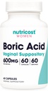 Nutricost Borična kislina 600 mg, 60 kapsul - vaginalna supositorija - ne-GMO - za ženske