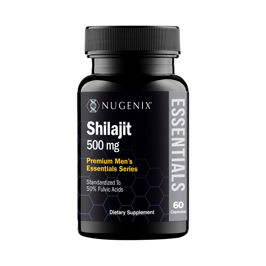Nugenix Essentials Shilajit kapsule dopolnilo za moške in ženske - 500mg, standardizirano na 50% fulvične kisline, himalajski, 60 kapsul