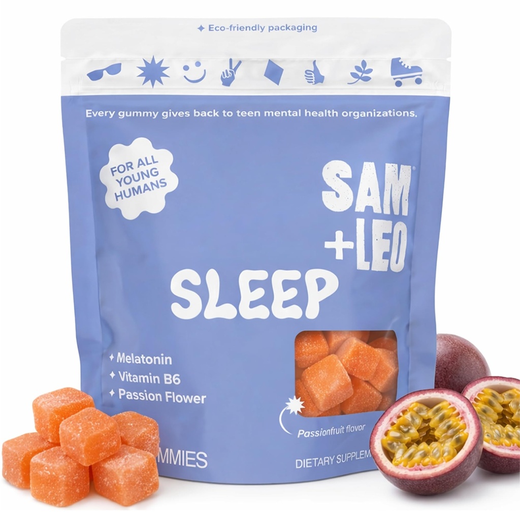 SAM+LEO Sleep Gumies za otroke in najstnike z Melatonin, Passion Flower & Vitamin B6 - Nežna pomoč za spanje Gumies za mirno spanje 