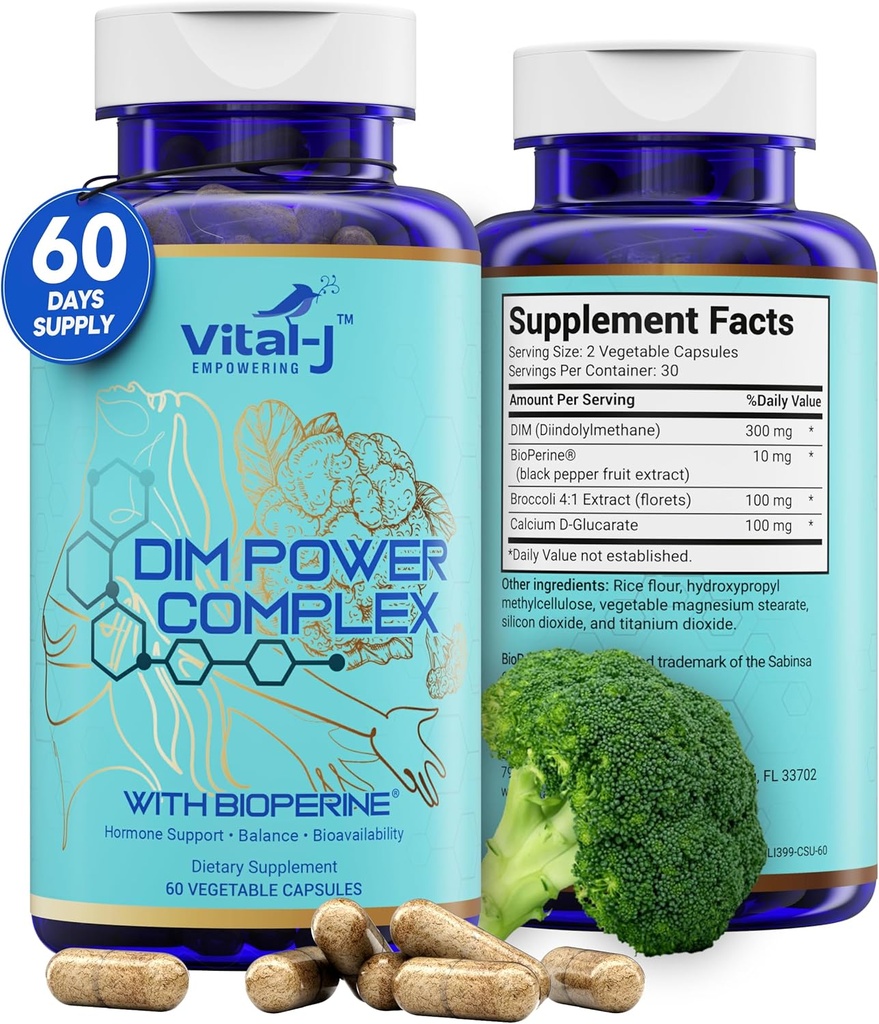 4-v-1 DIM Potent Complex 300mg - Estrogen Ravnotežje in Presnova, Energy & Menopause Podpora dodatek z Bioperine (x4), Kalcij in Brokoli ekstrakt - za ženske in moške 60 Servinges