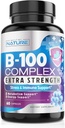 Kompleks vitamina B - vsi vitamini B B1, B2, B3, B5, B6, B7, B9, B12, Folna kislina, Vitamin C - Super B-100 dodatek - Imunska, energijska in presnovna podpora, veganska, ne-GMO, Gluten brez, 60 kapsul