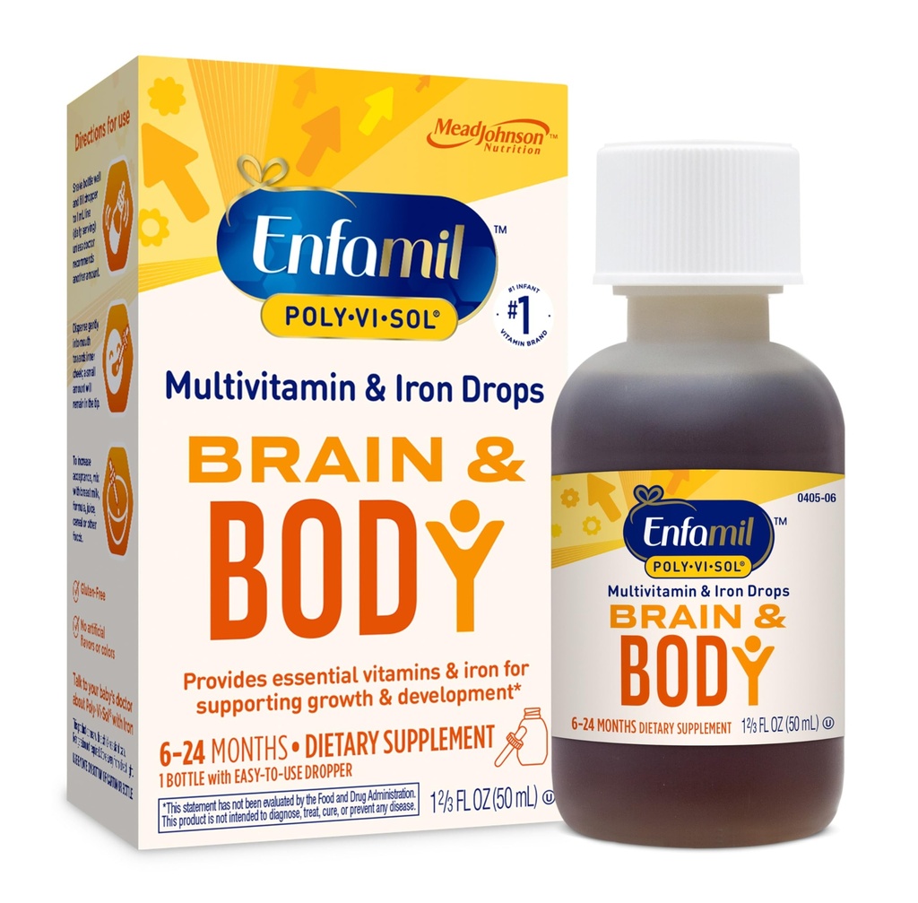 Enfamil Poly-Vi-Sol z železovimi tekočimi večvitaminskimi kapljicami, podpira rast in razvoj*, 50ml steklenica