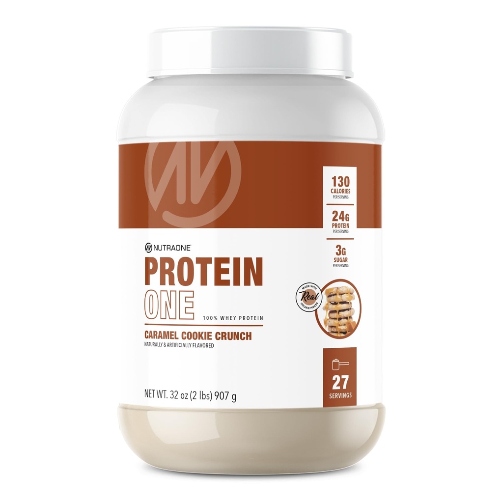 NutraOne ProteinOne Whey Protein spodbuja regeneracijo in izgradnjo mišic s praškom za stresanje beljakovin za moške in ženske (karamel Cookie Crunch, 2 LB)