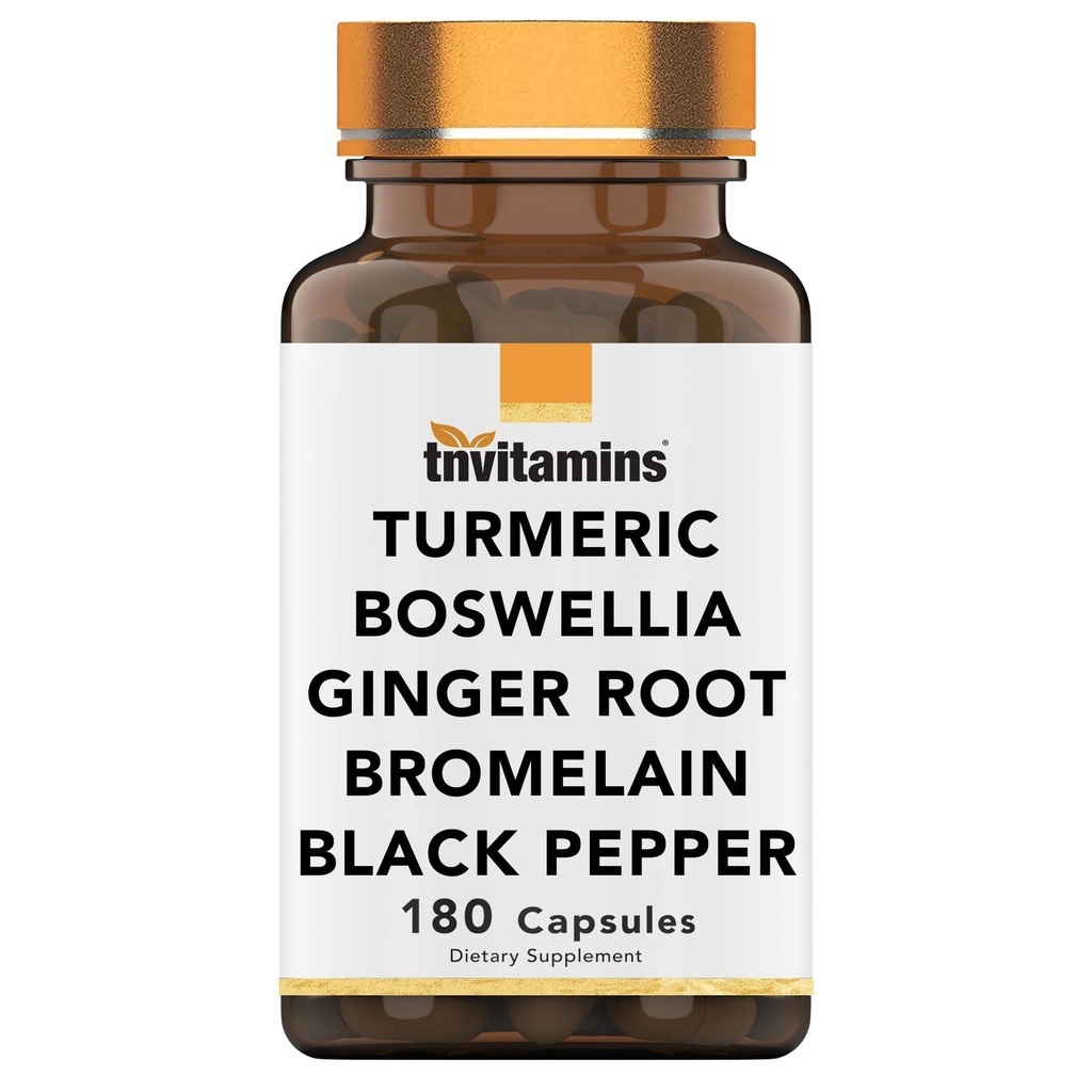 tnvitamini Turmeric & Boswellia Complex (180 kapsul) z ingver Root, Bromelain, & Black Pepper Extract 