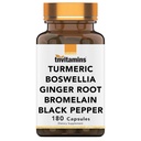 tnvitamini Turmeric & Boswellia Complex (180 kapsul) z ingver Root, Bromelain, & Black Pepper Extract 