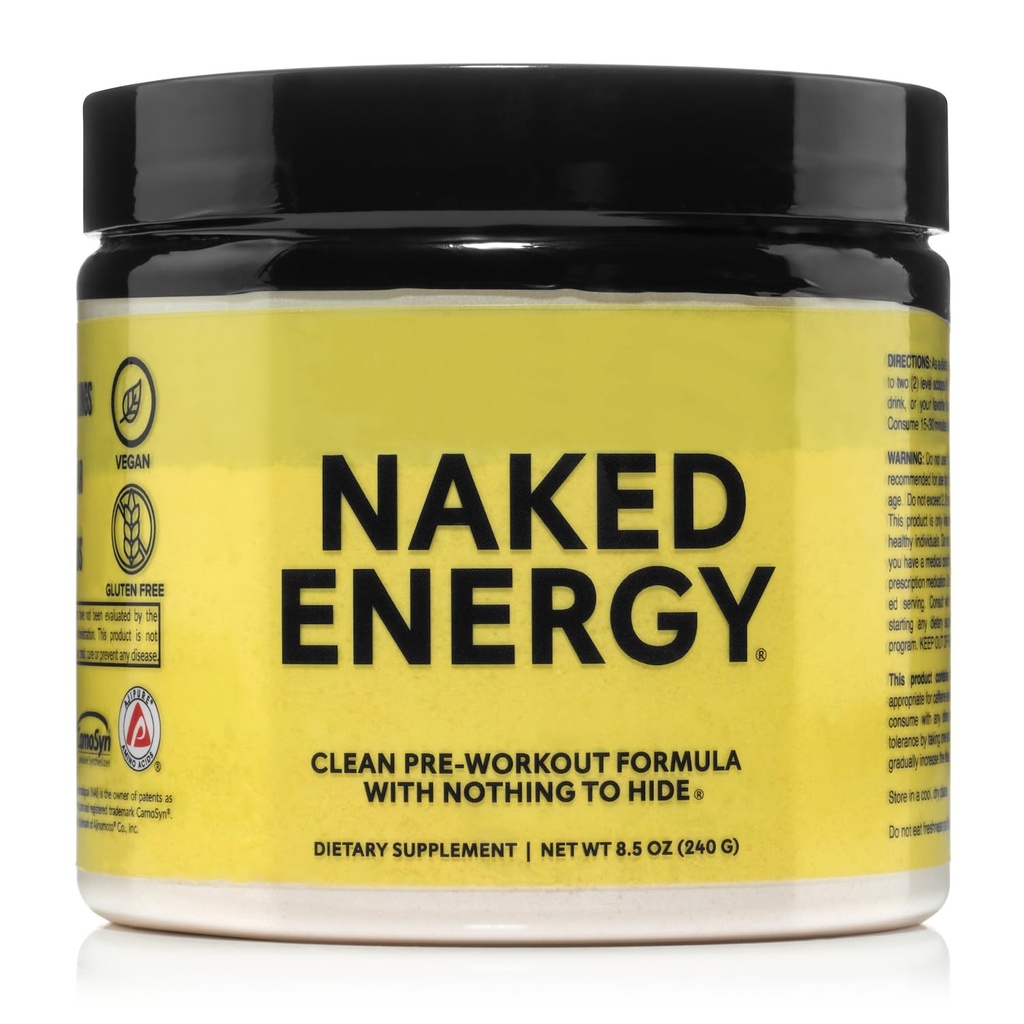 NAKED Energija - Pure Pre Workout Powder za moške in ženske, Vegan, Unflavored, Zdrava Pred vadbo - Brez dodanih sladil, Barve ali arome - 50 Strežnice