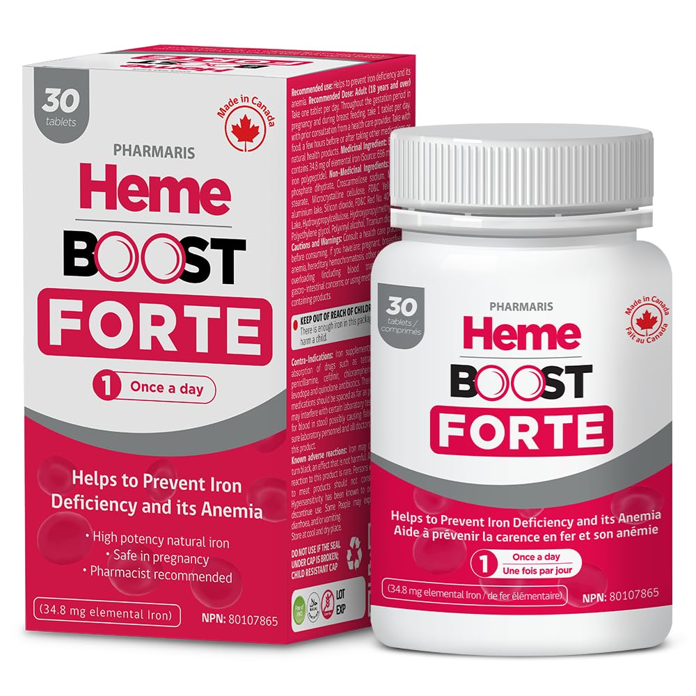 Hemeboost Forte 34, 8 mg (696 mg železa Heme) I 30 tablet I Visoka jakost Naravni železov dodatek I Visoka absorpcija in nežna na želodcu I železa tablete za odrasle in varna za uporabo v nosečnosti