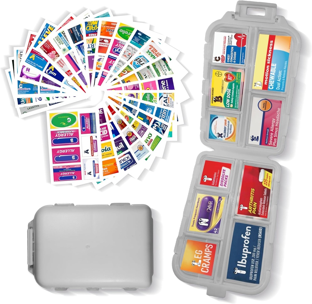 Organizator tablete z medicinskimi nalepkami 161 Nalepke Travel Daily Pill Container Mini Medication Organizator Shranjevanje tablete Organizator Travel Essentials Pill Primer 7 Day (Grey, 1 Pack)