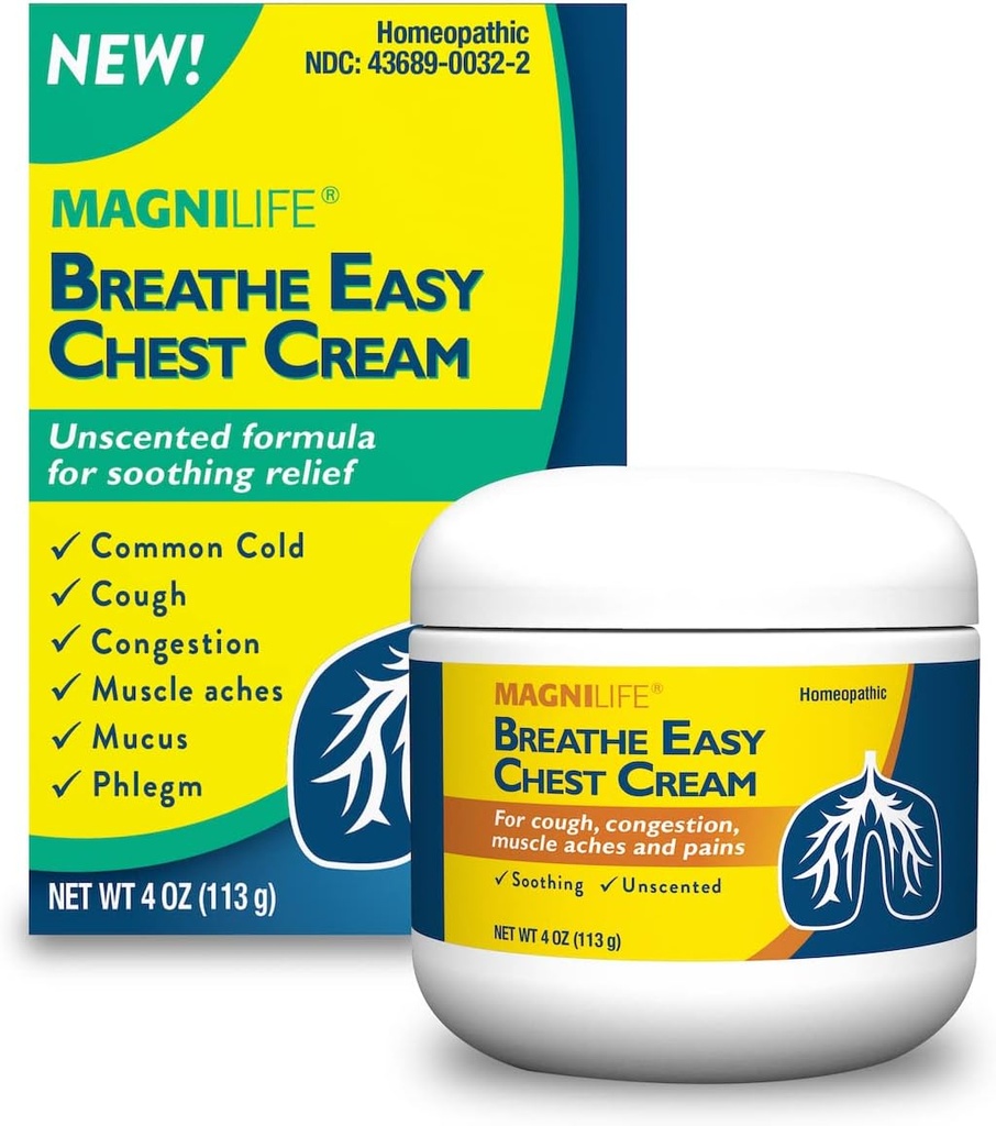 MagniLife dih Easy Chest Cream, 4 oz, kašelj in bolečine bolečine Relief krema za odrasle, prsno drgnjenje za sluz Odstranjevanje in Nazal Congestion Relief, naravni topični, nestisnjen