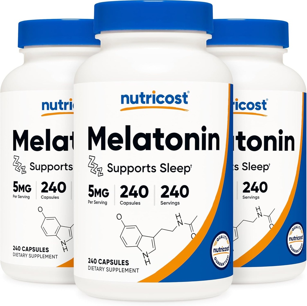 Nutricost Melatonin 5 mg, 240 kapsul (3 steklenice)