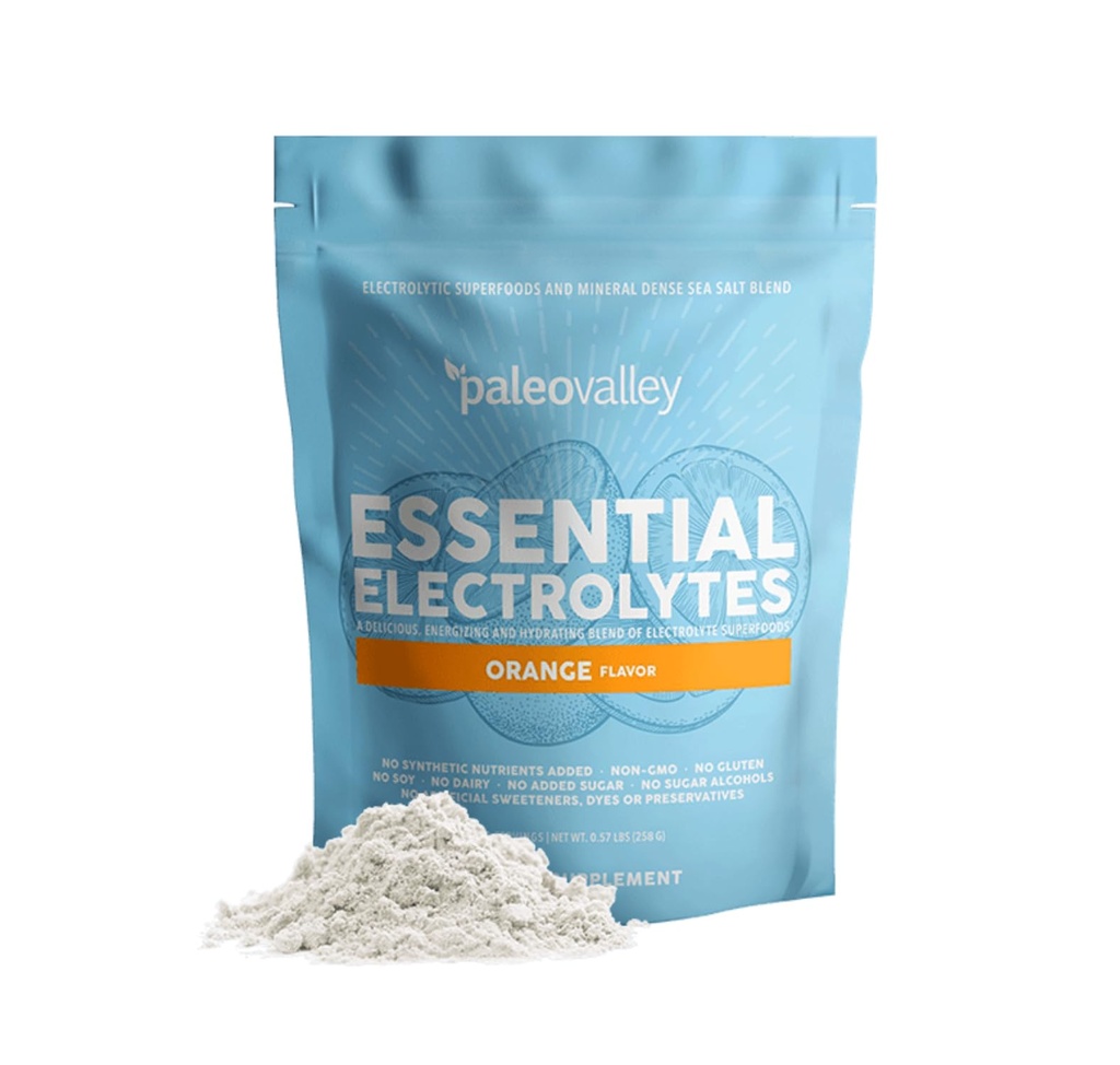 Paleovalley Essential Electrolytes Powder, Orange, Whole Food, 30 Servings | Support Hydration, Energy and Muscle Recovery, No Sugar Added, With Sea Salt and Coconut Water, Naturally Flavored, Non-GMO